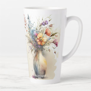Multicolor Pink Purple Grey Florals Jar #3 Latte Mug