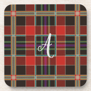 Multicolor Plaid (Tartan) Monogram, Name Custom Coaster