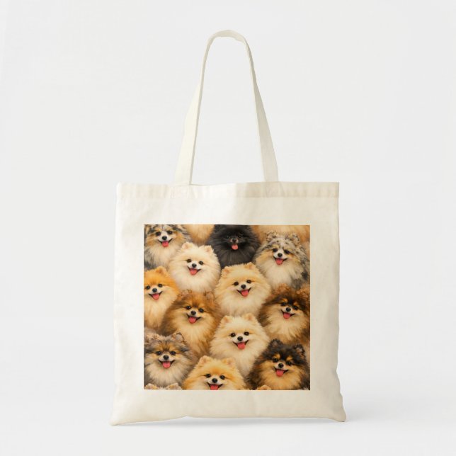 Multicolor Pomeranian Dog Pattern Tote Bag (Front)