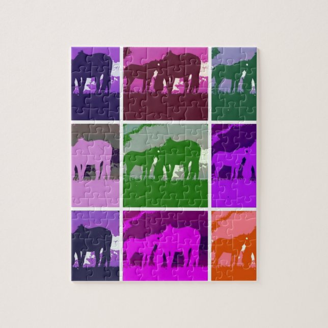 Multicolor Pop Art Horses Jigsaw Puzzle (Vertical)