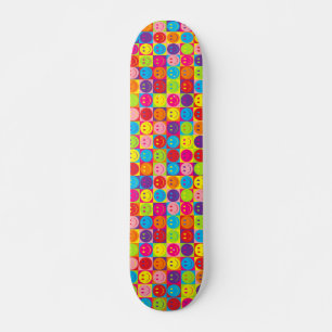 Multicolor Pop Happy Face Squares Skateboard