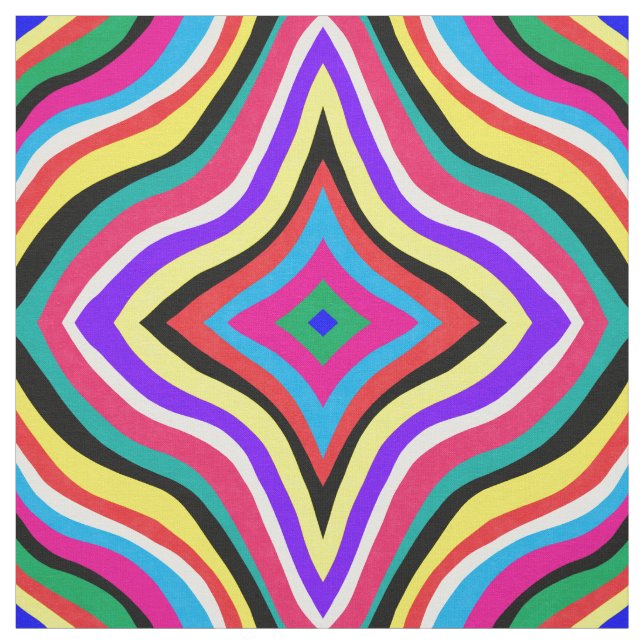 Multicolor Psychedelic Wavy Striped Rhombuses Fabric (Swatch)