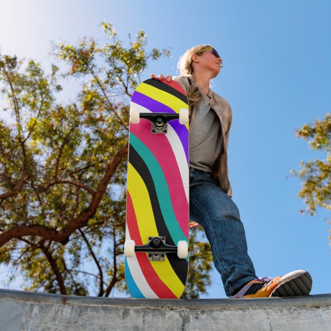 Multicolor Psychedelic Wavy Stripes Skateboard (Outdoor 1)