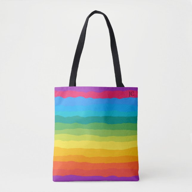 Multicolor Rainbow Wiggly Stripes Tote Bag (Front)