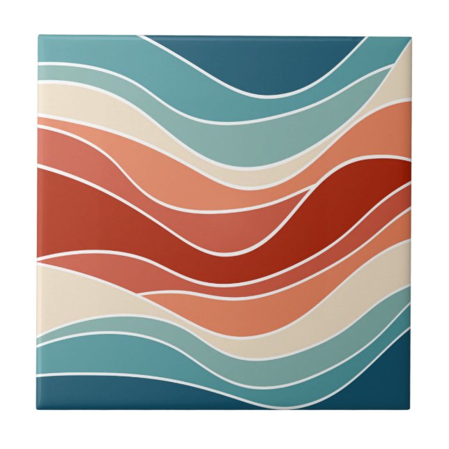 Multicolor retro style waves ceramic tile (Front)