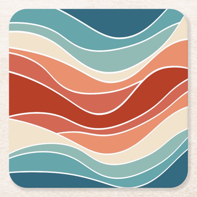 Multicolor retro style waves square paper coaster (Front)