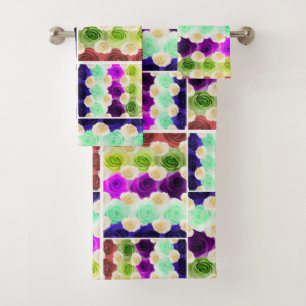 Multicolor Rose Bathroom Towel Set