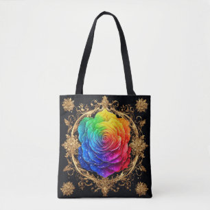 Multicolor Rose Ornate Golden Floral Elegance 🌹 Tote Bag