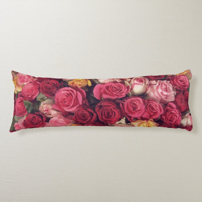 Multicolor Rose Print Body Pillow (Front)