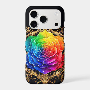 Multicolor Rose with Ornate Golden Flourishes