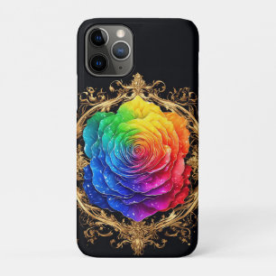 Multicolor Rose with Ornate Golden Flourishes iPhone 11 Pro Case