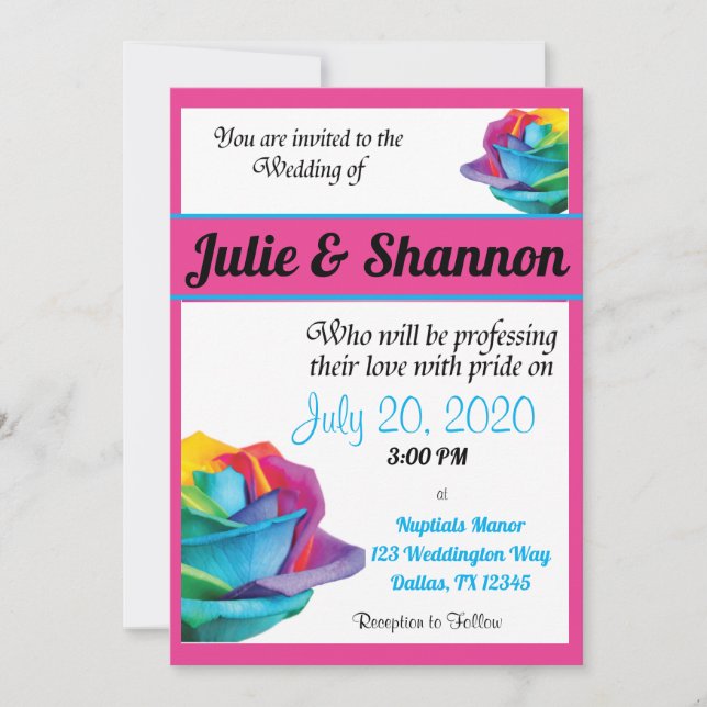 Multicolor Roses LGBT wedding invitation (Front)