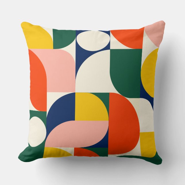 Multicolor Rounded Geometric Composition Cushion (Front)