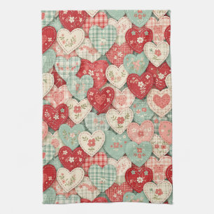 Multicolor Rustic Heart Quilt Block Tea Towel
