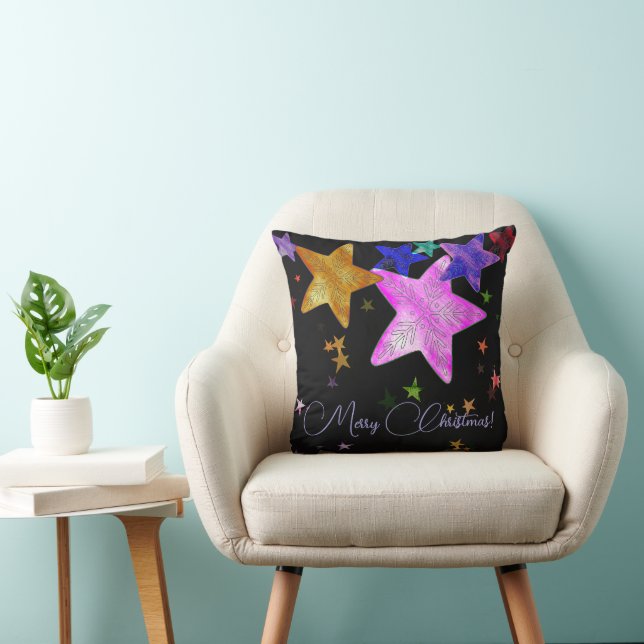 Multicolor shining stars- Merry Christmas! Cushion (Chair)