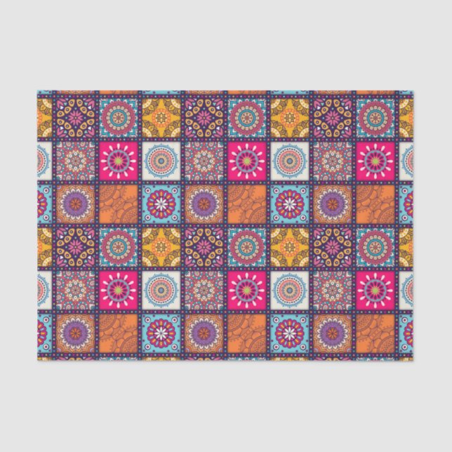 Multicolor spiritual mandala floral tiled pattern tissue paper (Front)