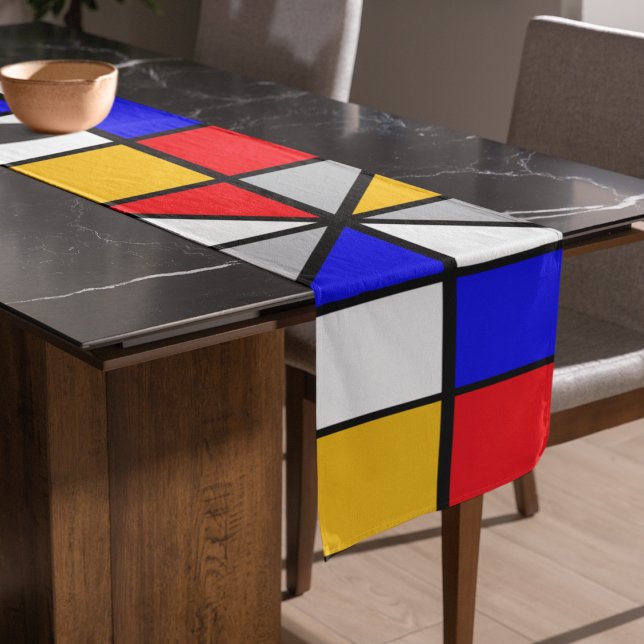 Multicolor Squares Geometric Pattern Long Table Runner (Geometric shapes table runner)