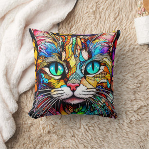 Multicolor Stained Glass Cat 710 Cushion