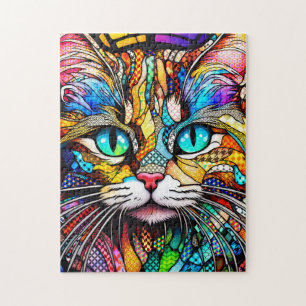 Multicolor Stained Glass Cat 710 Jigsaw Puzzle