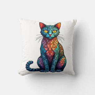 Multicolor Stained Glass Cat 784 Cushion