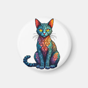 Multicolor Stained Glass Cat 784 Magnet