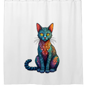 Multicolor Stained Glass Cat 784 Shower Curtain
