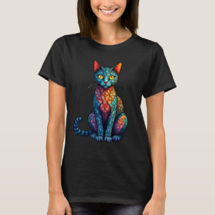 Multicolor Stained Glass Cat 784 T-Shirt
