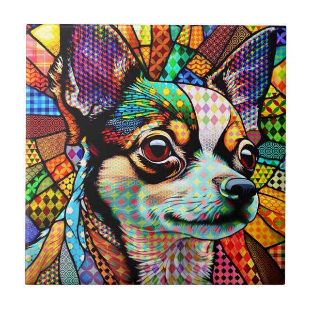 Multicolor Stained Glass Chihuahua Dog 171 Ceramic Tile (Front)
