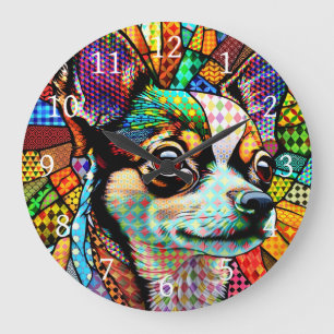 Multicolor Stained Glass Chihuahua Dog 171 Large Clock