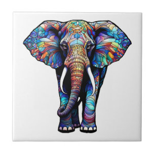 Multicolor Stained Glass Elephant 3 Ceramic Tile
