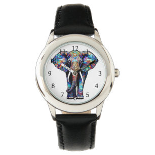 Multicolor Stained Glass Elephant 3 Watch