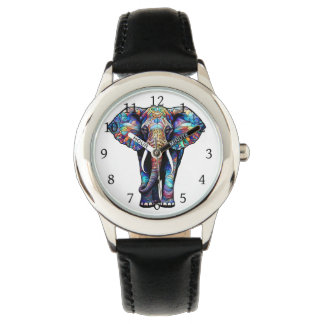 Multicolor Stained Glass Elephant 3 Watch