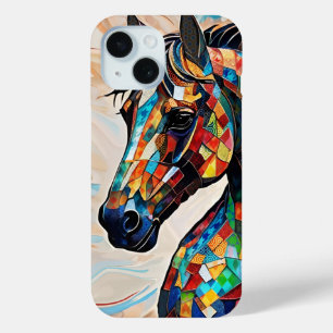 Multicolor Stained Glass Mosaic Horse 15 iPhone 15 Case