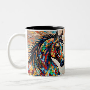 Multicolor Stained Glass Mosaic Horse 15 Two-Tone Coffee Mug