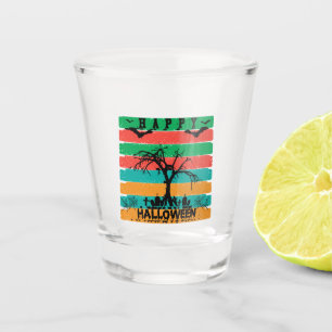 Multicolor Stripe Cemetery with Bats and Tree Shot Glass