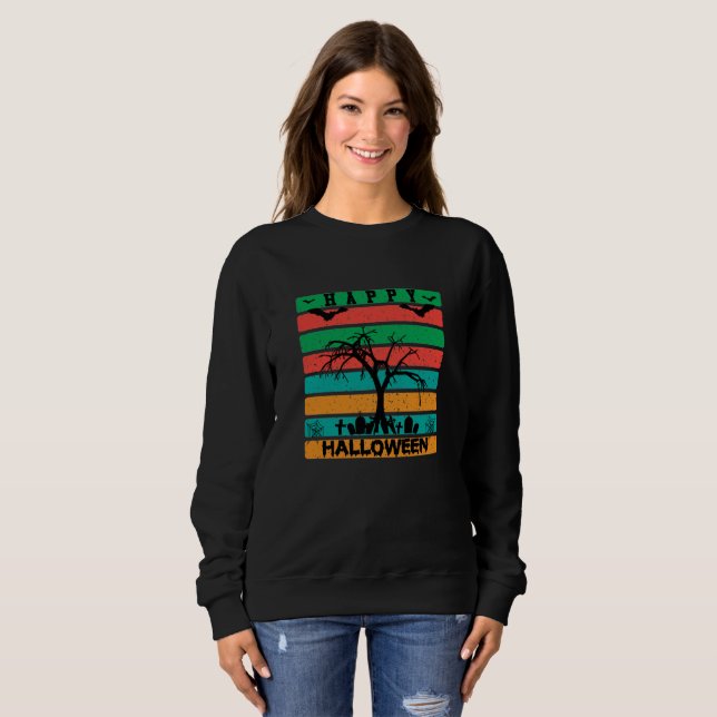  Multicolor Stripe Cemetery with Bats and Tree  Sweatshirt (Front Full)