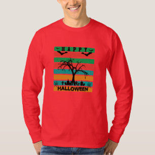  Multicolor Stripe Cemetery with Bats and Tree  T- T-Shirt
