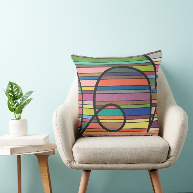Multicolor Striped Abstract Flowing Black Curves Cushion (Chair)