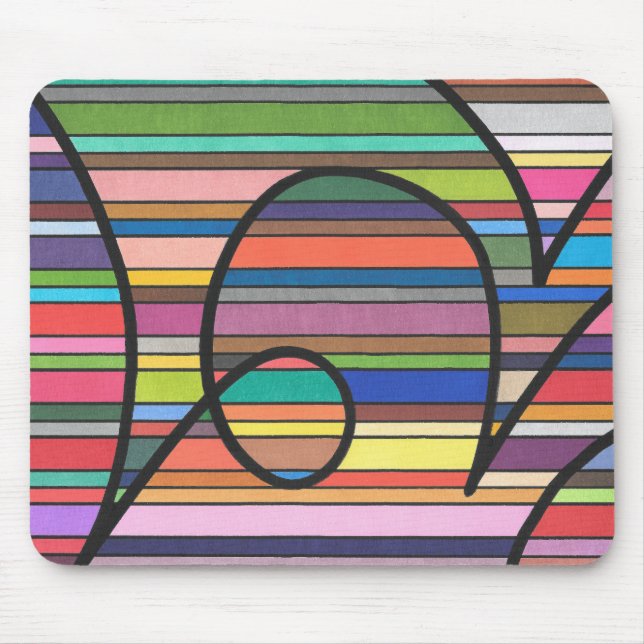Multicolor Striped Abstract Flowing Black Curves Mouse Pad (Front)