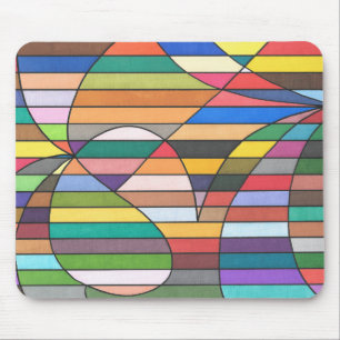 Multicolor Striped Abstract with Curved Geometry Mouse Pad