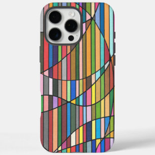Multicolor Striped Abstract with Flowing Curves iPhone 16 Pro Max Case