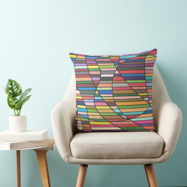 Multicolor Striped Abstract with Flowing Curves Cushion (Chair)