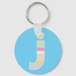 Multicolor Striped Monogram - Letter J Key Ring