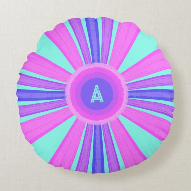 Multicolor Striped Monogram  Round Cushion (Front)