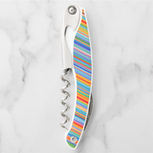 Multicolor Striped Pattern Can Cooler Corkscrew