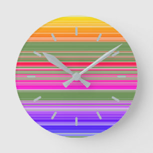 Multicolor Striped Pattern Round Clock