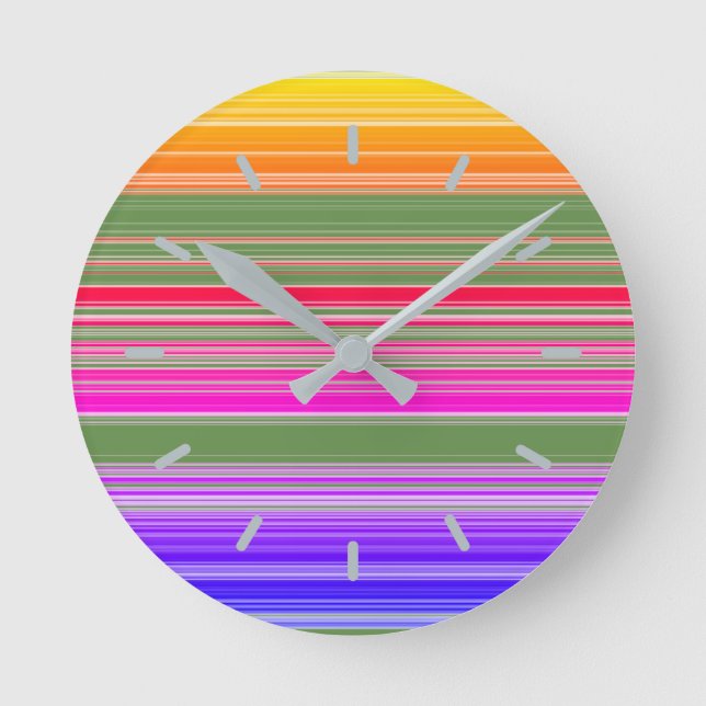 Multicolor Striped Pattern Round Clock (Front)