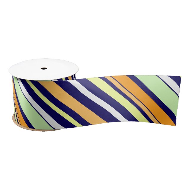 Multicolor Striped Pattern Springtime Orange Green Satin Ribbon (Spool)