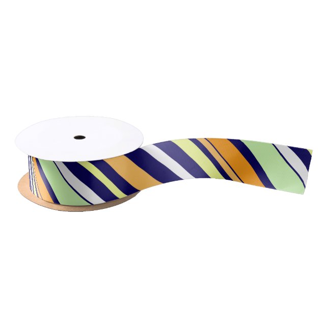 Multicolor Striped Pattern Springtime Orange Green Satin Ribbon (Spool)