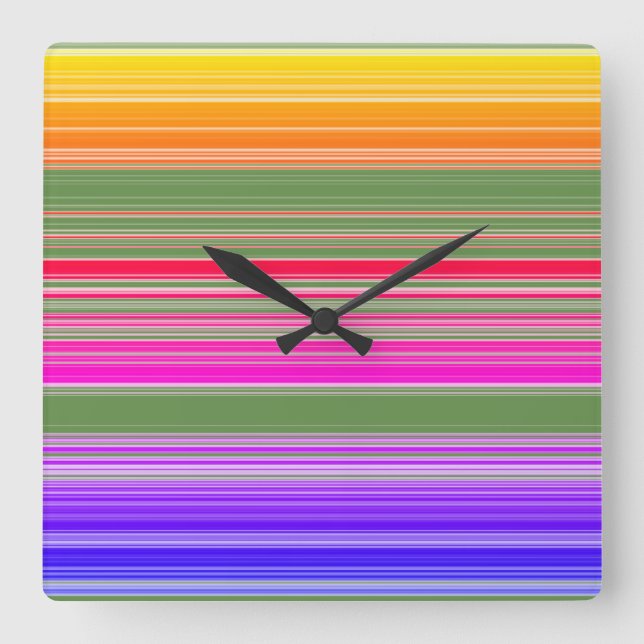 Multicolor Striped Pattern Square Wall Clock (Front)